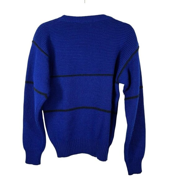 Yves Saint Laurent Sweater Mens Size Small Blue Black Striped 100% Wool vintage - Picture 2 of 8